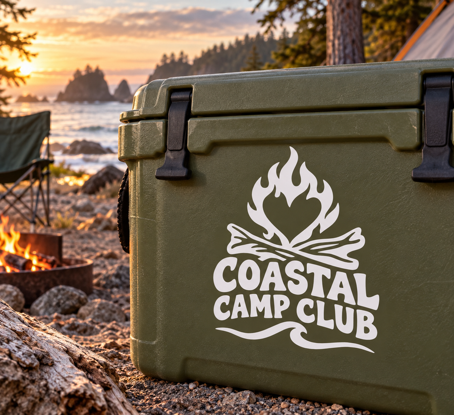 BeachCampfireCX026 - Coastal Camp Club; illustrative application of the exact PDF artwork