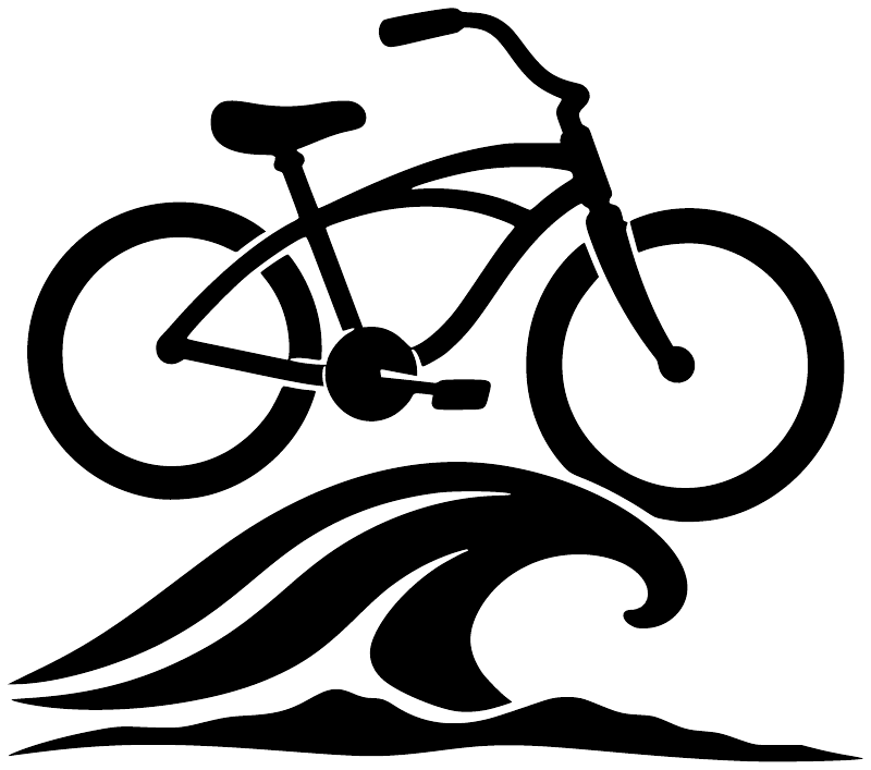 Black bicycle and ocean crest vinyl decal, large graphic