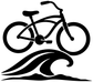 Black bicycle and ocean crest vinyl decal, large graphic