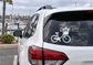 Vinyl bicycle blossom basket decal on car rear window, black bike with flower basket