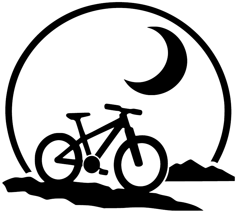 Bicycle crescent ride vinyl decal closeup: black bicycle rider under crescent moon