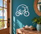 BMX bicycle vinyl decal with circular medallion outline, white on dark blue background