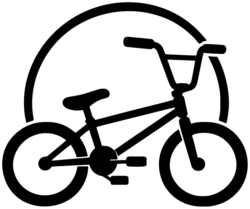 BMX bicycle vinyl decal in circular medallion, black and white