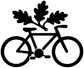 Bike oak emblem vinyl decal, black bicycle with oak leaves and white accents