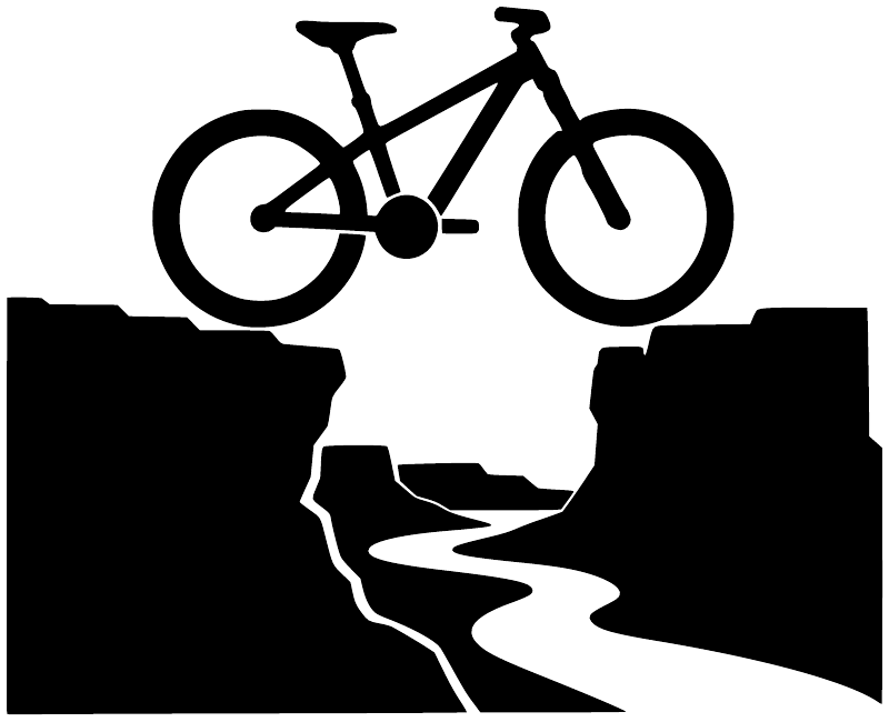 Vinyl bicycle route decal graphic with bike icon and canyon/road outline in black and white