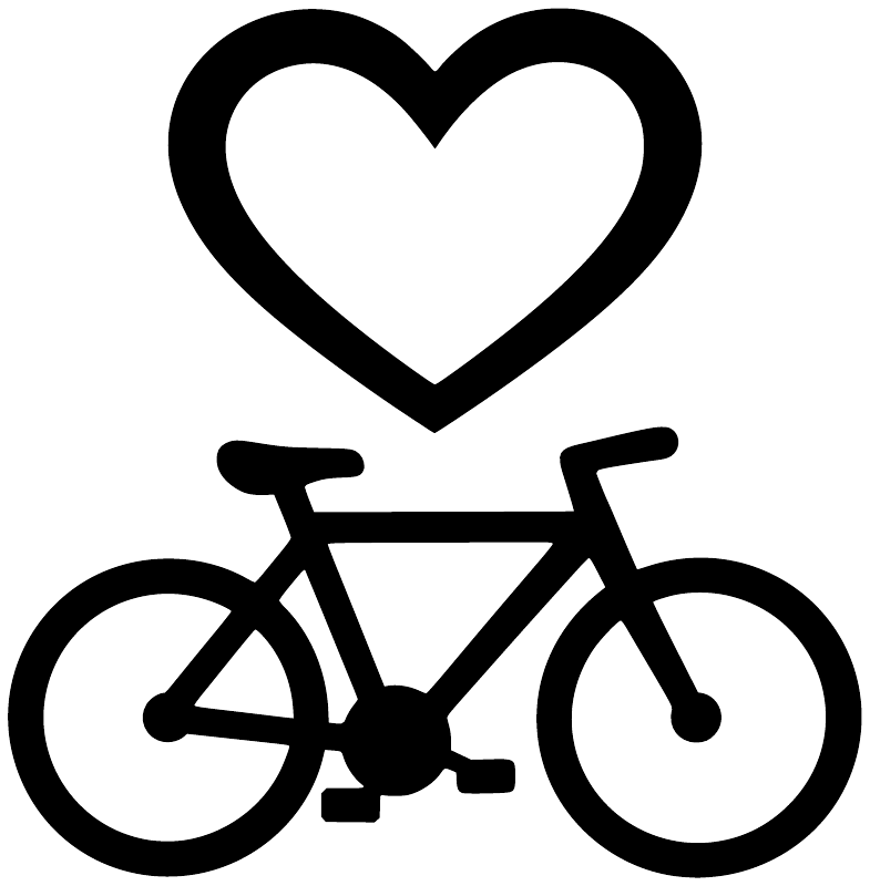 Bicycle frame vinyl decal with black heart and bicycle icon