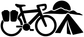 Black bicycle camper vinyl decal with bicycle, tent, and camping gear silhouettes