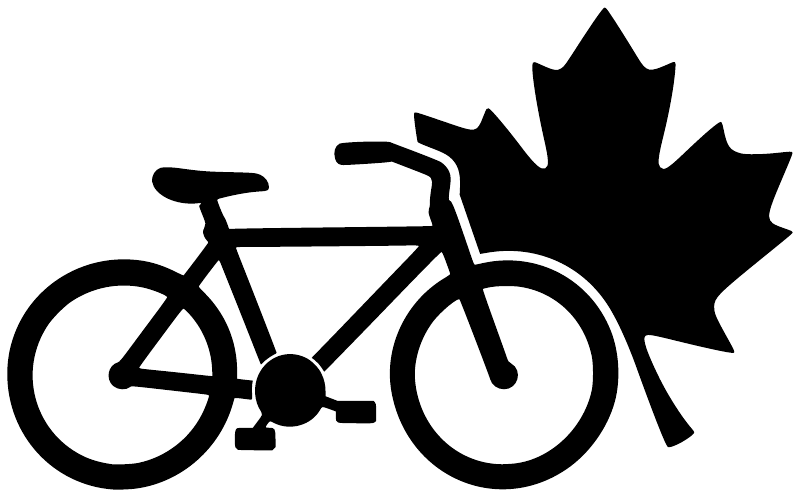 Black bicycle line-art with maple leaf vinyl decal on white background