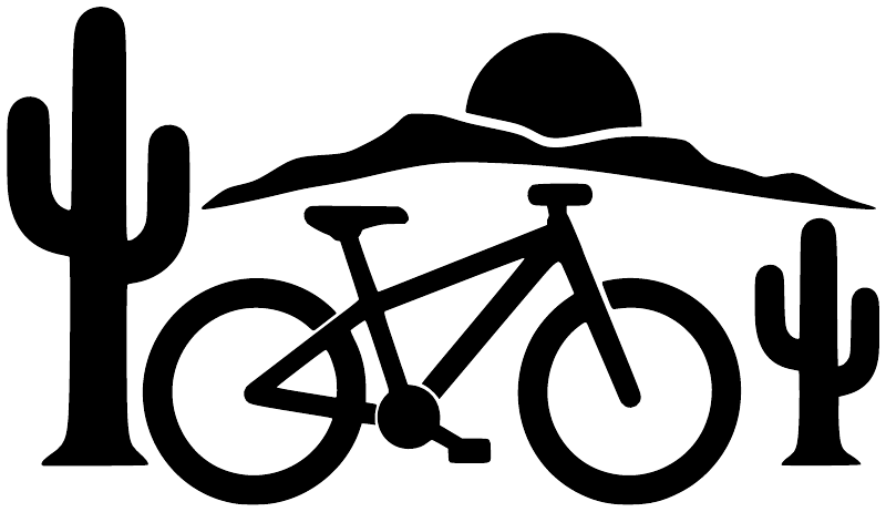 Black bicycle vinyl decal graphic with rider silhouette, cactus, and handlebars on white