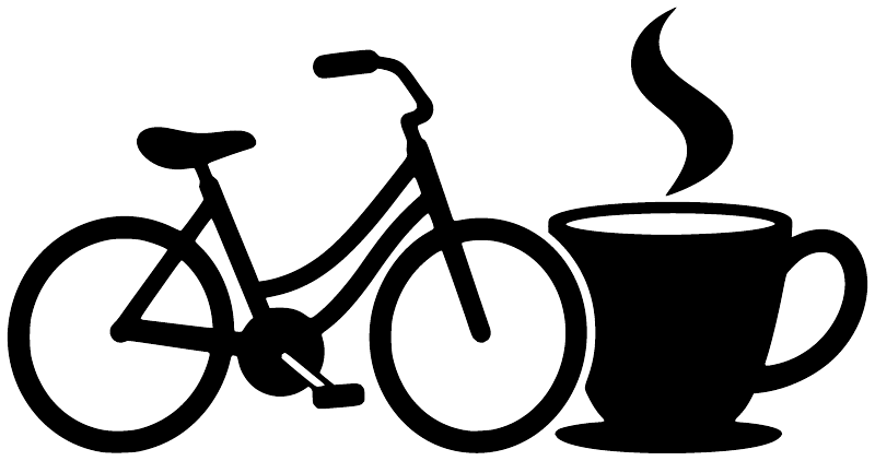 Coffee cup and bicycle vinyl decal: black bike with steaming cup