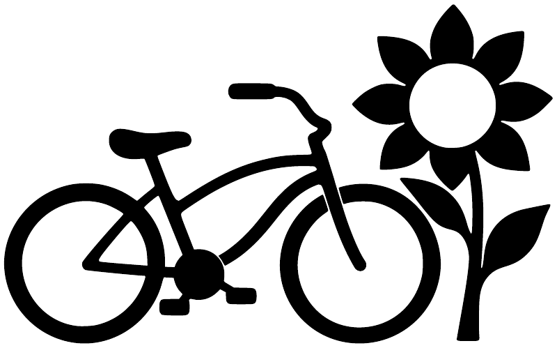 Black bicycle and sunflower crest vinyl decal sticker, white background