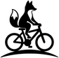 Black and white fox on bicycle vinyl decal with arched base outline