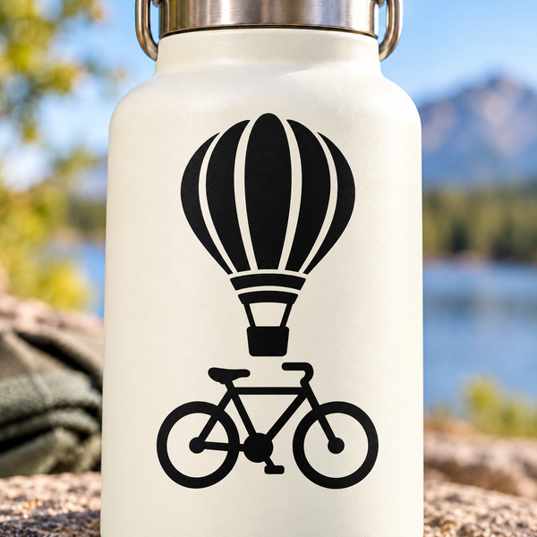 Vinyl decal featuring a hot air balloon above a bicycle in black