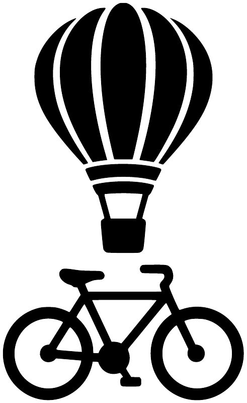 Hot air balloon and bicycle vinyl decal graphic, black on white