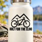 Black bicycle vinyl decal with mountain peak icon and 'Built for the Climb' text on white