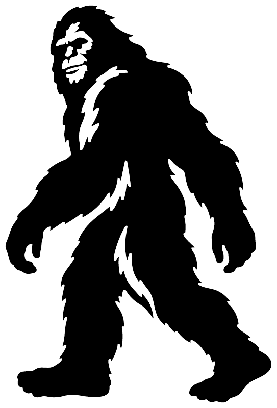Black Bigfoot vinyl decal silhouette, full-body standing pose