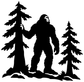 Black Bigfoot and pine tree silhouette vinyl decal, forest lookout shape