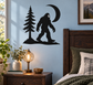 Bigfoot vinyl wall decal with pine tree and crescent moon silhouette