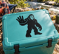 Black Bigfoot high-five vinyl decal sticker, hand raised and smiling face