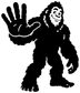 Black Bigfoot high-five vinyl decal silhouette with raised hand and open feet
