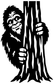 Black vinyl Bigfoot decal with bearded face and pine-needle drips