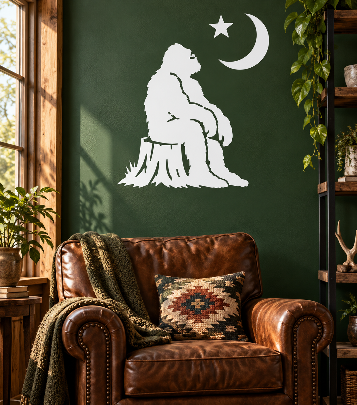 Backcountry stargazer vinyl decal (BigfootCX017): white Bigfoot under moon and star