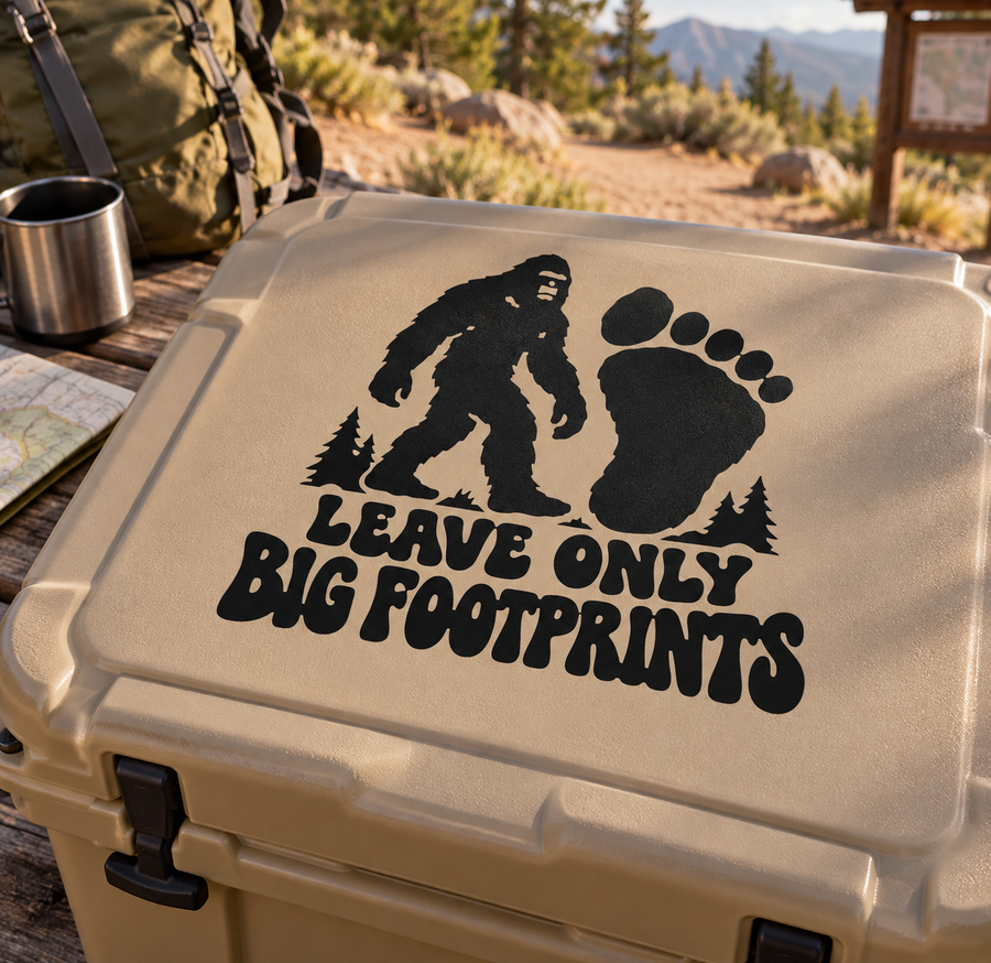 BigfootCX029 — Leave Only Big Footprints; illustrative application of the exact PDF artwork