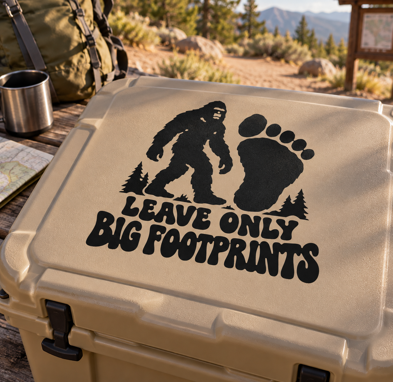 BigfootCX029 — Leave Only Big Footprints; illustrative application of the exact PDF artwork