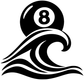 Vinyl decal featuring a black 8-ball circle with white ocean wave graphic