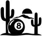 Billiard desert vinyl decal close-up: black cacti, 8 ball on desert