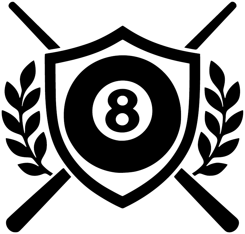 Black shield vinyl decal with 8-ball circle center and laurel leaf border