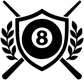 Black shield vinyl decal with 8-ball circle center and laurel leaf border