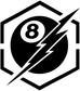 8-ball lightning badge vinyl decal, bold black-and-white close-up emblem