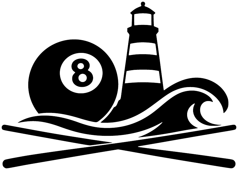 Vinyl decal graphic: lighthouse with 8 ball circle and wave line design