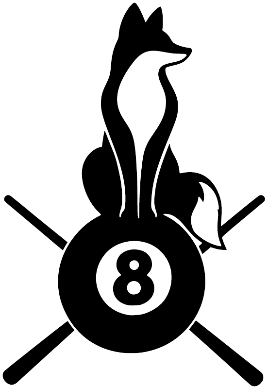 Fox 8-ball medallion vinyl decal with radial rays and bird silhouette