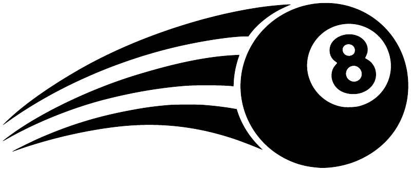 Black billiard ball 8 vinyl decal with white swirl lines