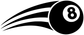Black billiard ball 8 vinyl decal with white swirl lines