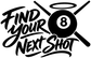 Vinyl decal close-up: Find Your Next Shot text with black 8-ball graphic