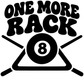 Vinyl decal design: 'One More Back' text with 8-ball and crossed cue sticks
