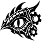 Black biomechanical dragon eye vinyl decal, close-up