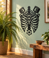 Biomechanical ribcage emblem vinyl decal, black skeletal gears and spine design
