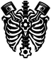 Biomechanical ribcage emblem vinyl decal, black close-up with gears and spine