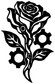 Black biomechanical rose vinyl decal with circular gears, leaves, and thorny stem