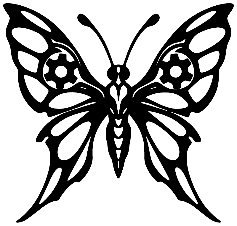 Mechanical butterfly wings vinyl decal, black and white gear-wing butterfly graphic