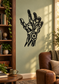 Black robot hand vinyl decal with mechanical fingers and circular gear emblem