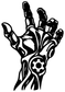 Black robot hand vinyl decal, biomechanical style, with center gear icon