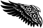 Biomechanical eagle wing vinyl decal, black and white with gear-pattern head