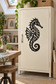 Biomechanical seahorse vinyl decal with black gear and mechanical line details