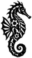 Black biomechanical seahorse vinyl decal close-up with gear and circuit details