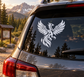 Mechanical phoenix vinyl decal in white on a car rear window